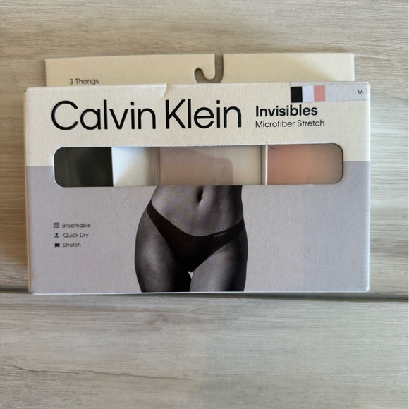 Calvin Klein Invisibles Thong Underwear 3-Pack Black/Grey/Pink Medium NWT - Picture 4 of 9